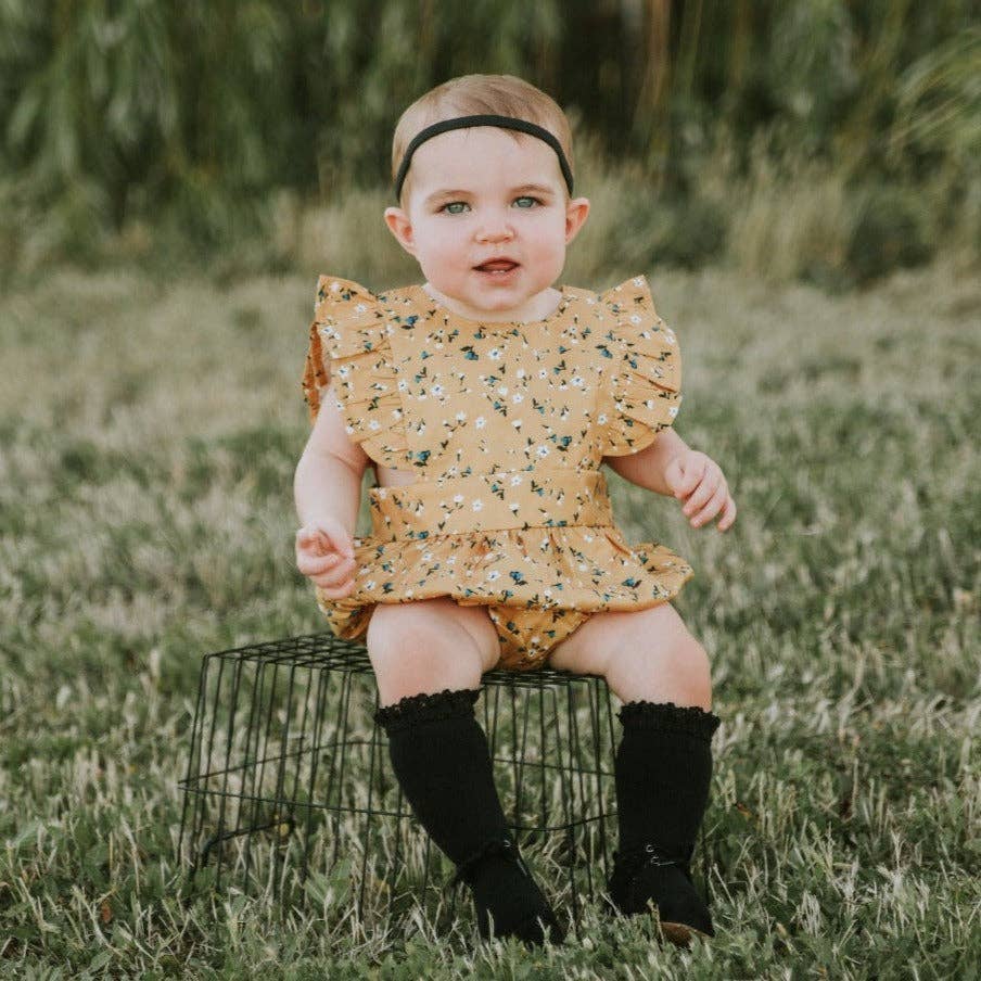 Black Lace Top Knee High Socks: 1.5-3Y