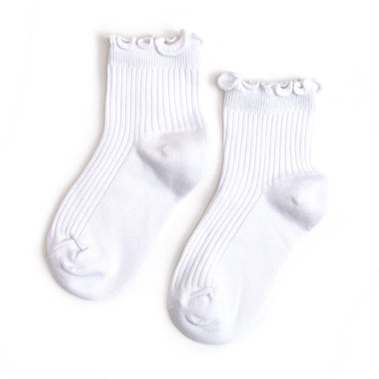 Ribbed Lettuce Trim Midi Socks - White: 4-6 YEARS