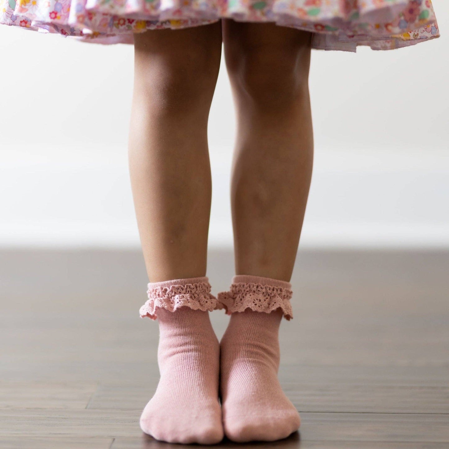 Blush Pink Lace Midi Sock: 0-6 MONTHS