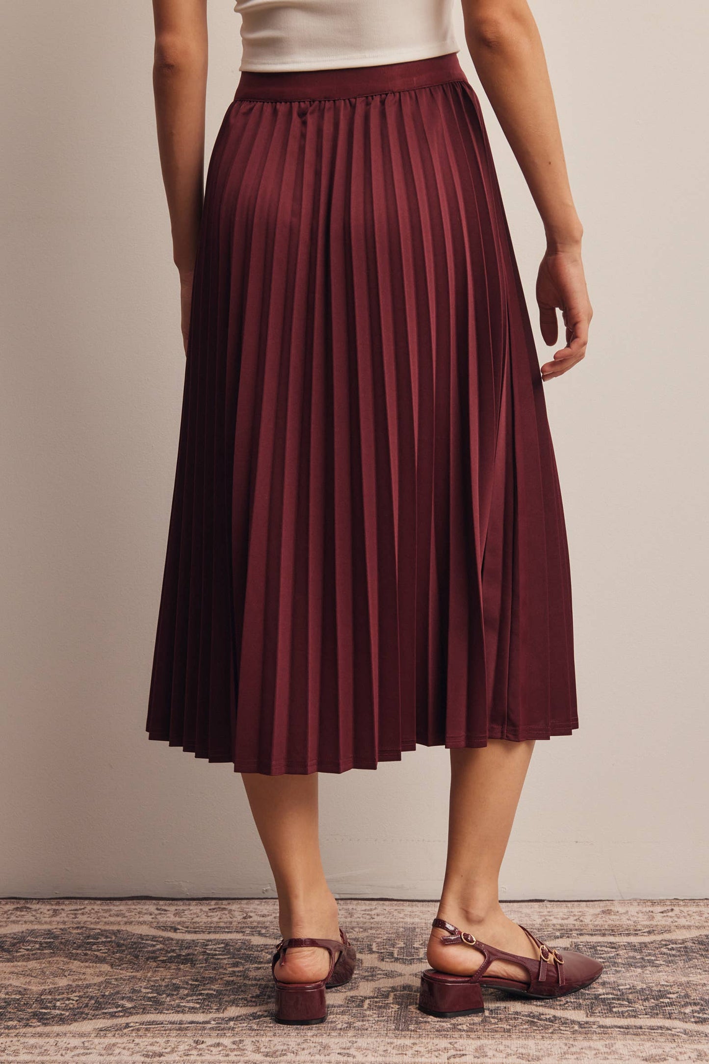 Stretch Pleated Midi Skirt FSK0027: Brown / Contemporary / L