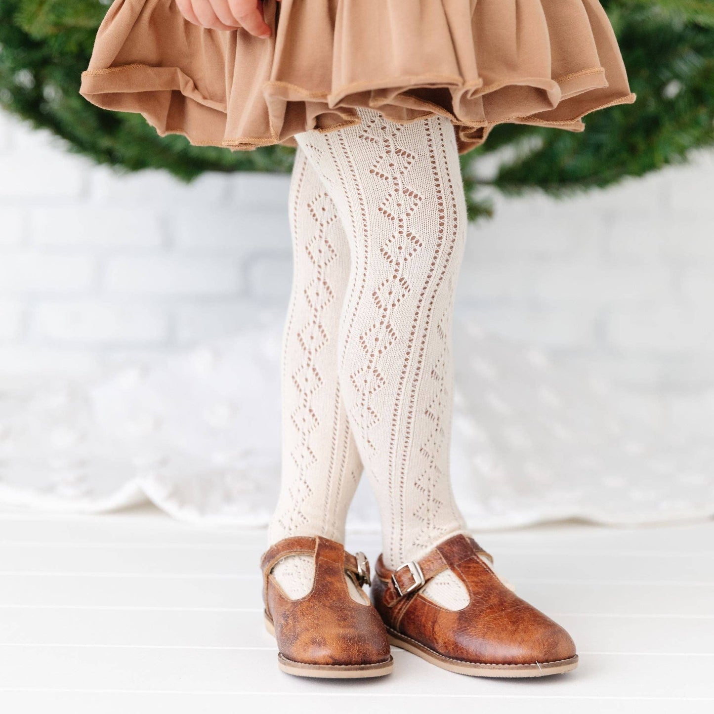 Fancy Knit Tights - Vanilla: 5-6 YEARS