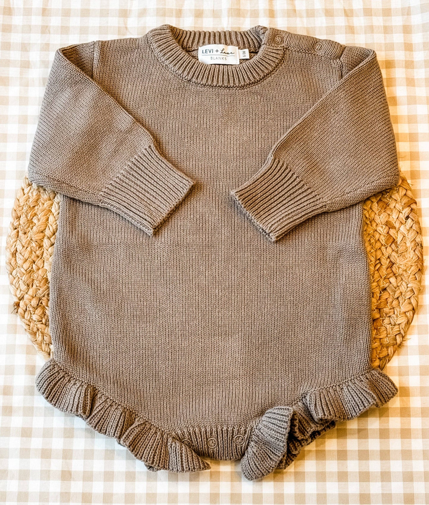 Long Sleeve Knit Ruffle Romper - NEW TRUE TO SIZE FIT: Light Pink / NB