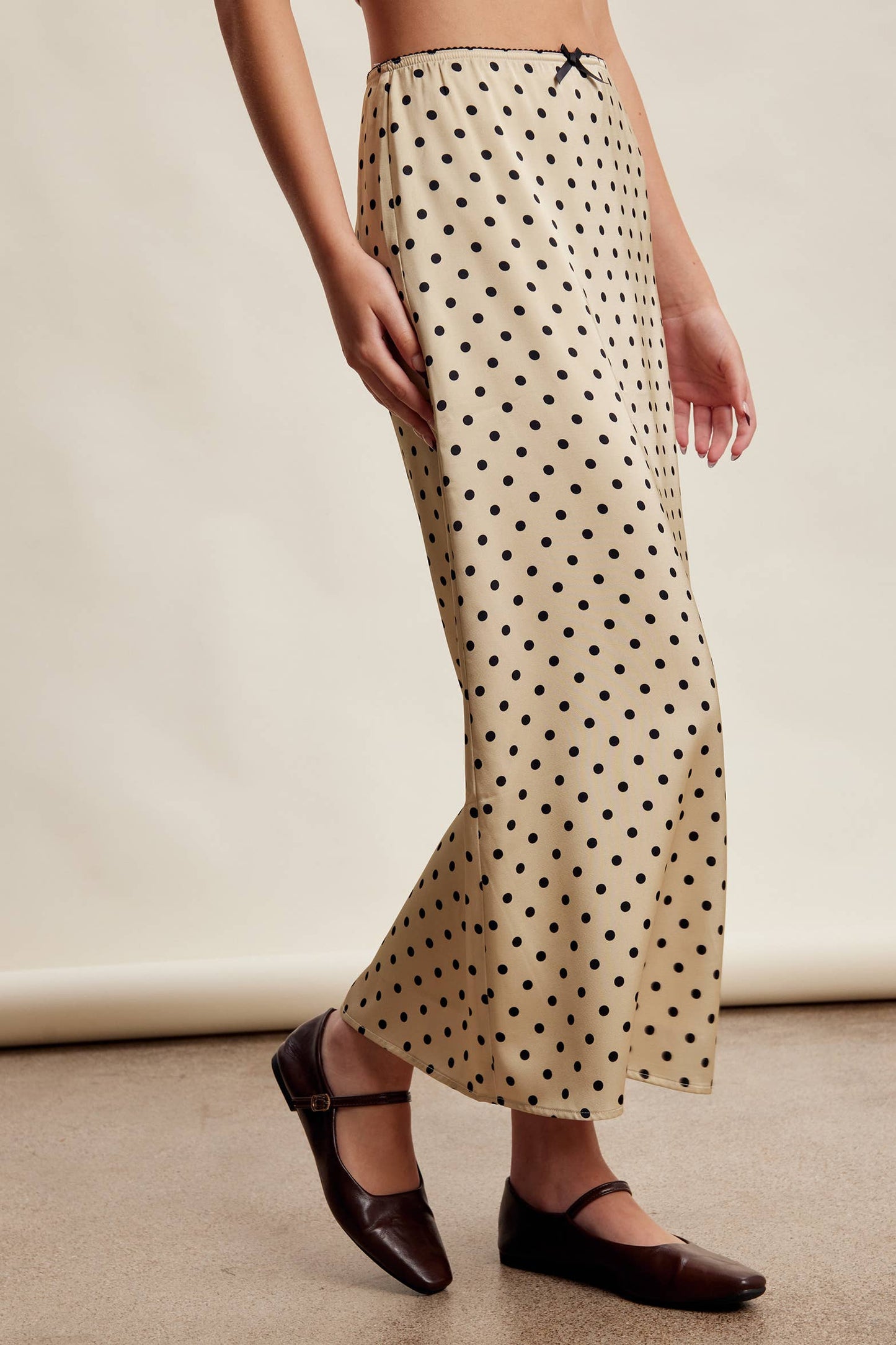 Polka Dot Satin Maxi Skirt LSK0289: Mocha / Contemporary / S