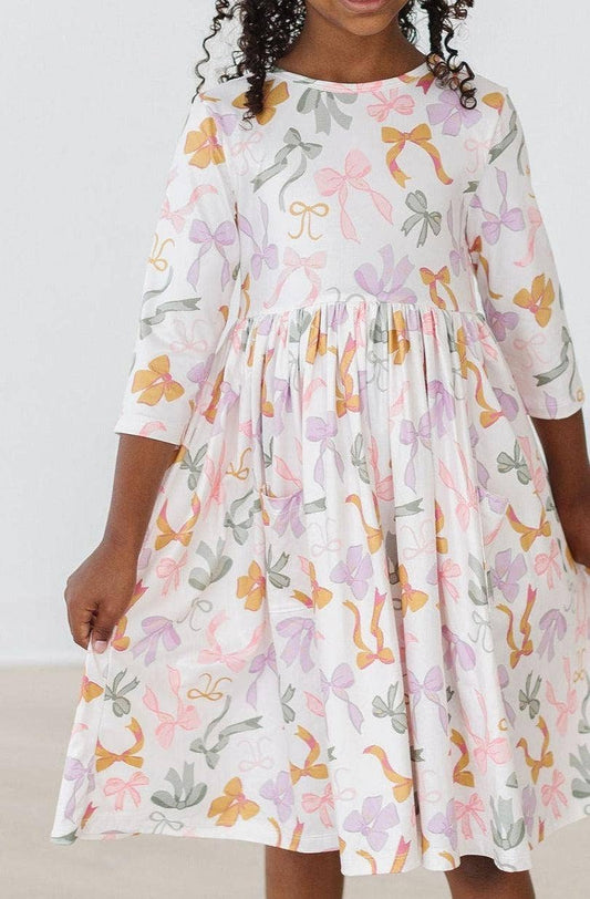 Boho Bows 3/4 Sleeve Pocket Twirl Dress: 3T