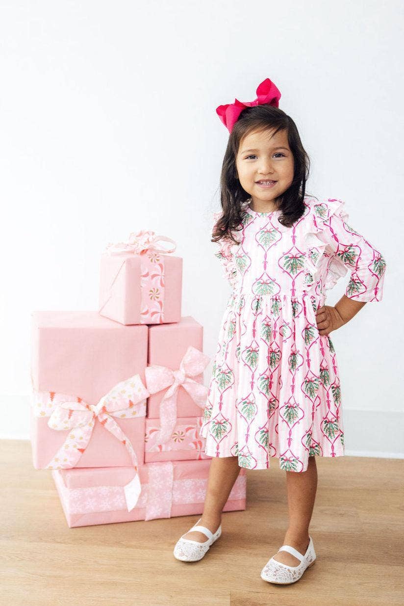 Merry Mistletoe 3/4 Sleeve Ruffle Twirl Dress: 3T