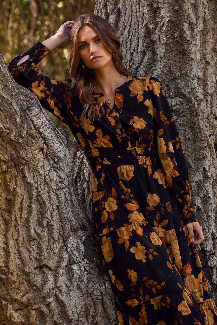 Plus Floral Printed Tiered Maxi Dress: Deep Sage Multi / Plus Size / 3XL