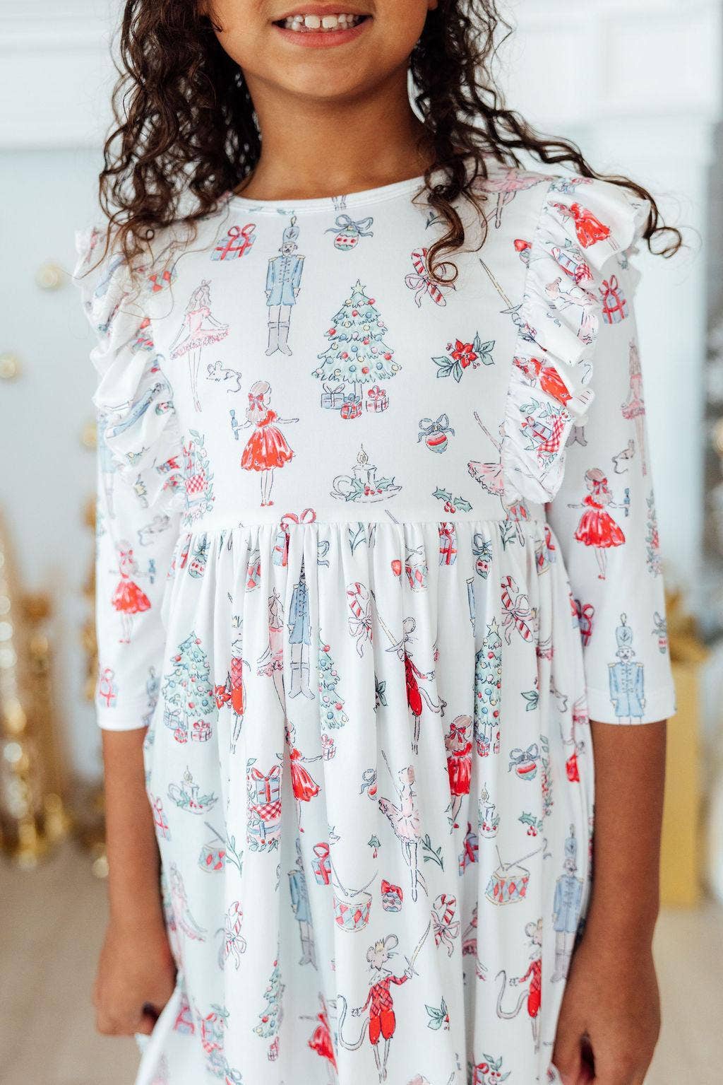 Clara's Christmas 3/4 Sleeve Ruffle Twirl Dress: 7/8