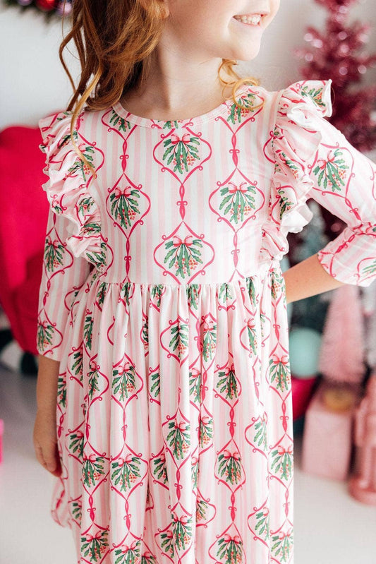 Merry Mistletoe 3/4 Sleeve Ruffle Twirl Dress: 4T