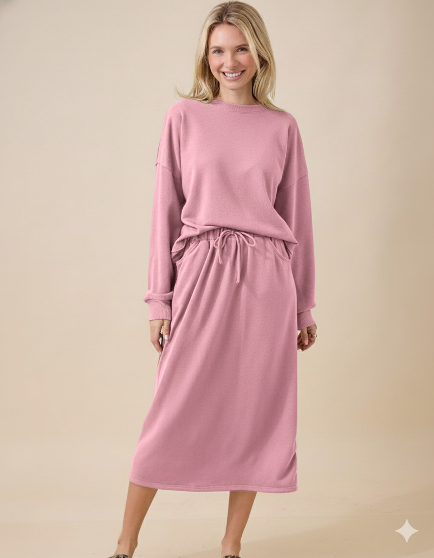 WOMEN'S SOFT KNIT LONG SLEEVE TOP -TOP PART OF SET: Fuchsia / XL
