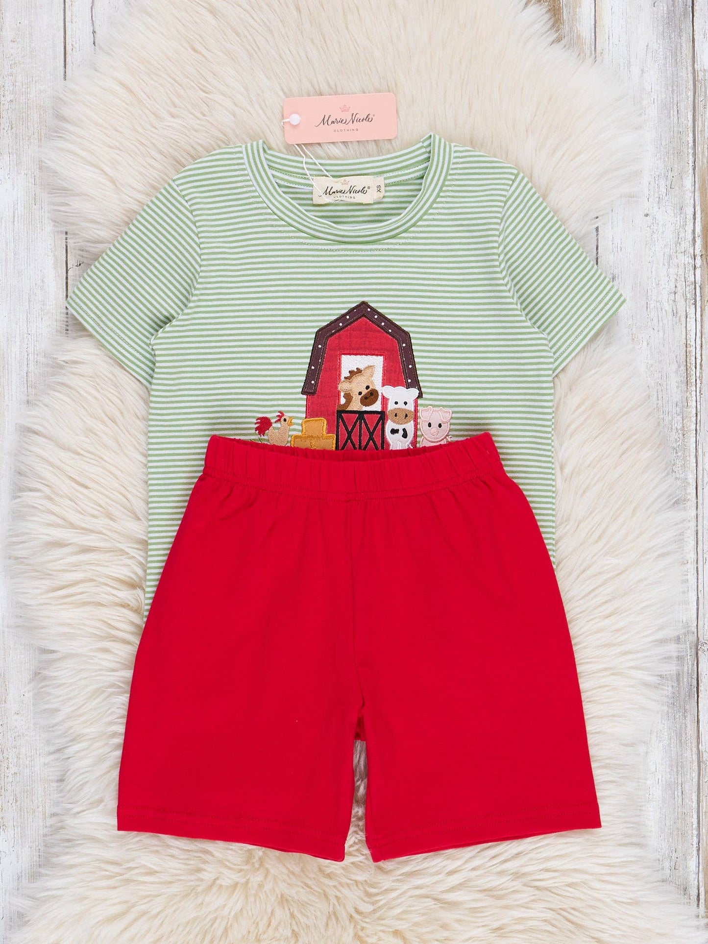 Striped Embroidered Farmhouse Cotton Outfit: XXXS(6/12mos)