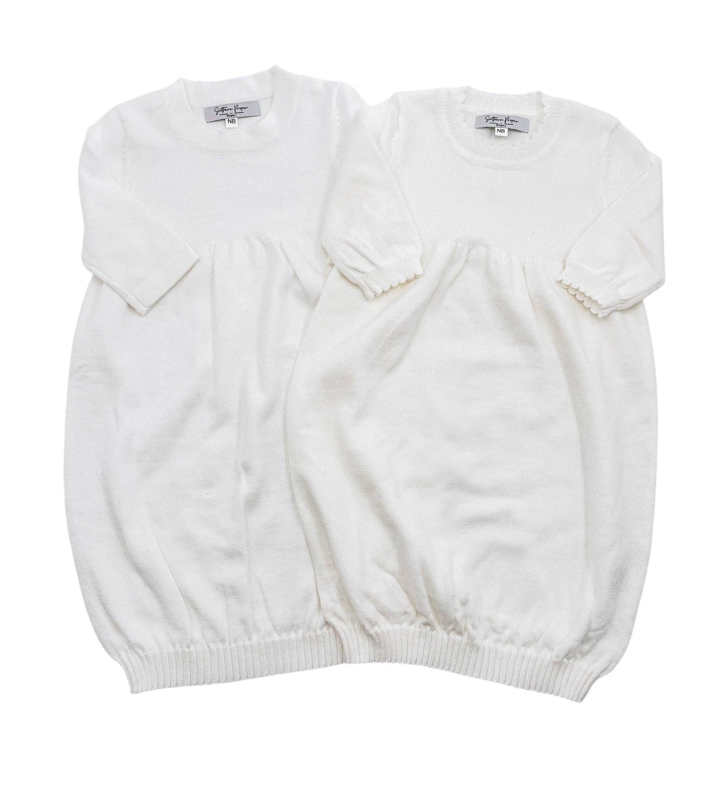 Knit Gown: Scalloped edge - Cream