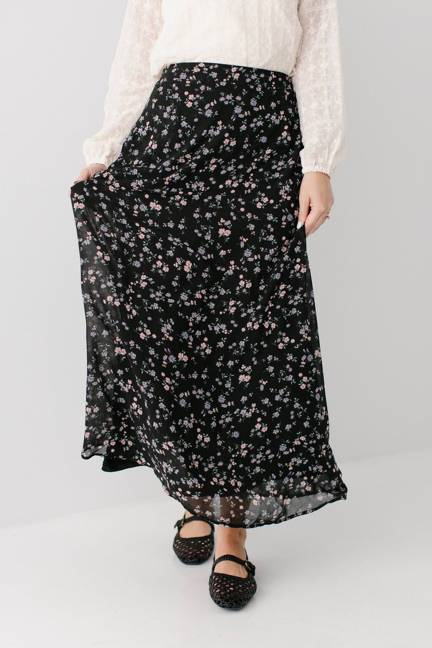 Meadow Lane Floral Maxi Skirt- Plus Size
