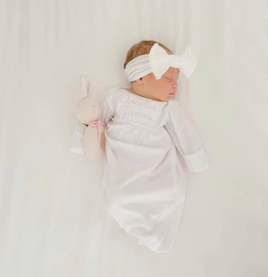 Pima Gown-White, Pink, Pink Dot: Pink 0-3M