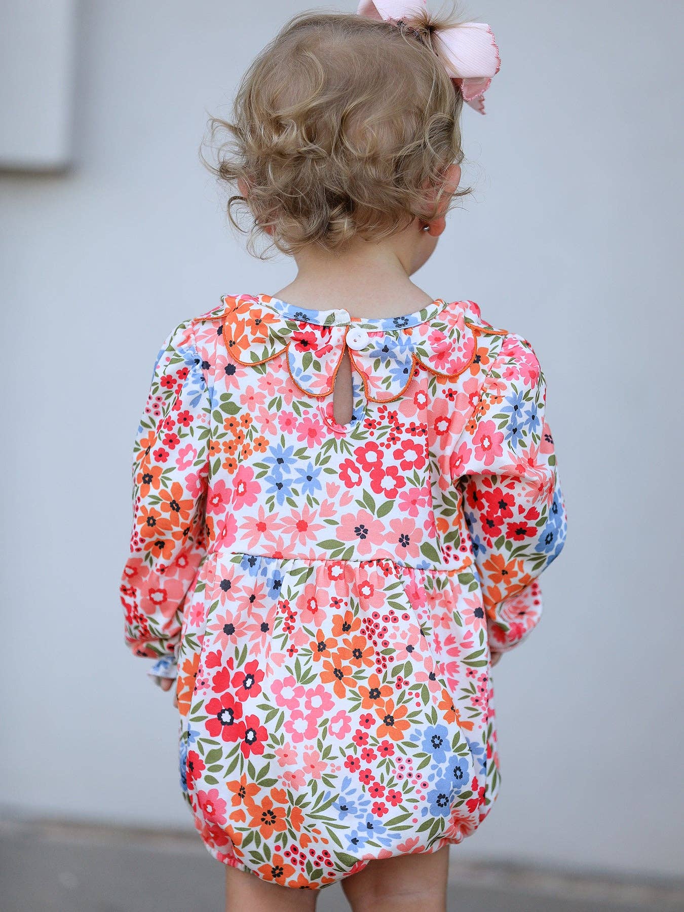 Fall Halloween & Thanksgiving Pumpkin Bow Smock Embroidered Floral Baby Girl Romper: 3M