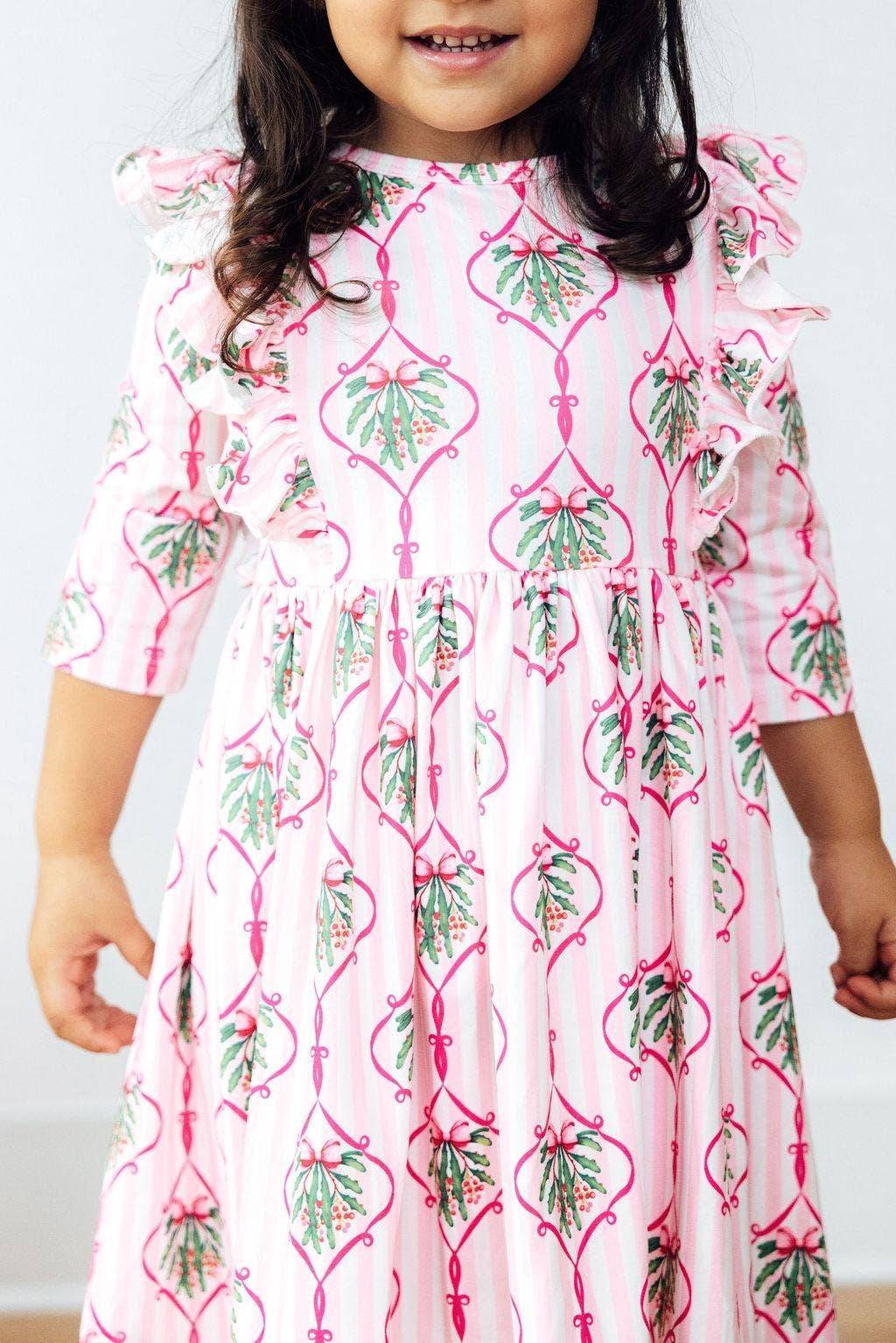 Merry Mistletoe 3/4 Sleeve Ruffle Twirl Dress: 5/6
