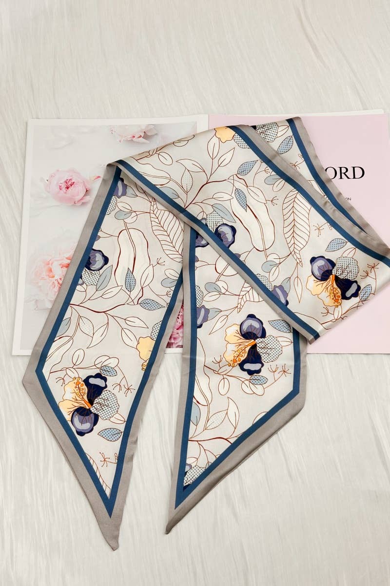 Botanical Pattern Satin Silky Skinny Scarf