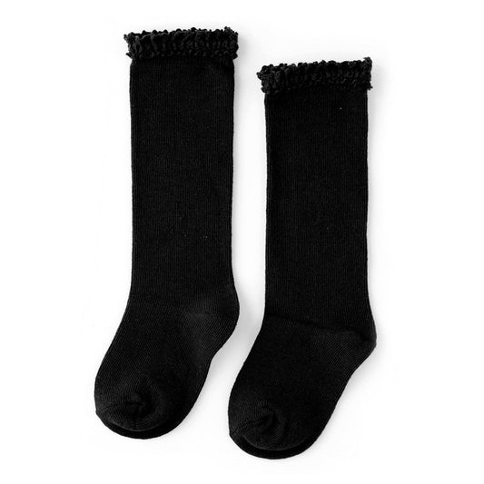 Black Lace Top Knee High Socks: 1.5-3Y