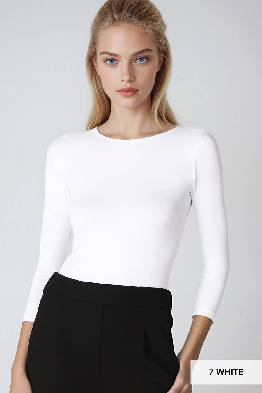 NS5423H - 3/4 Sleeve Crew Neck Top: 7 White