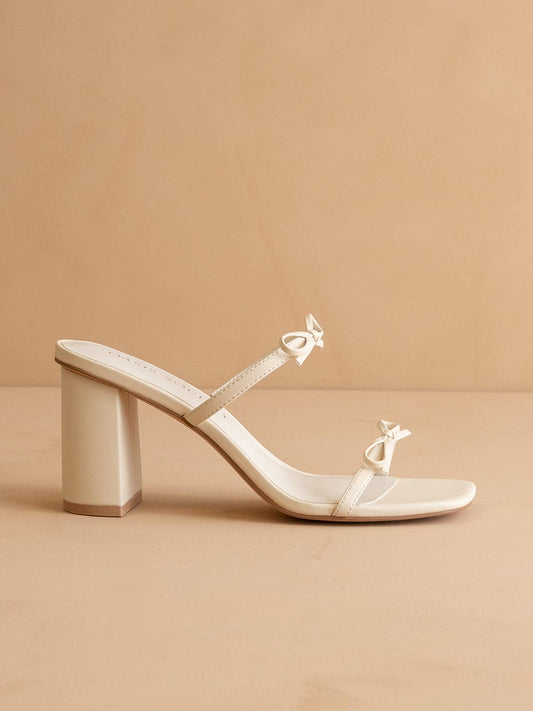 The Wendy | Beige Double Strap Bow Heels: BEIGE / 7