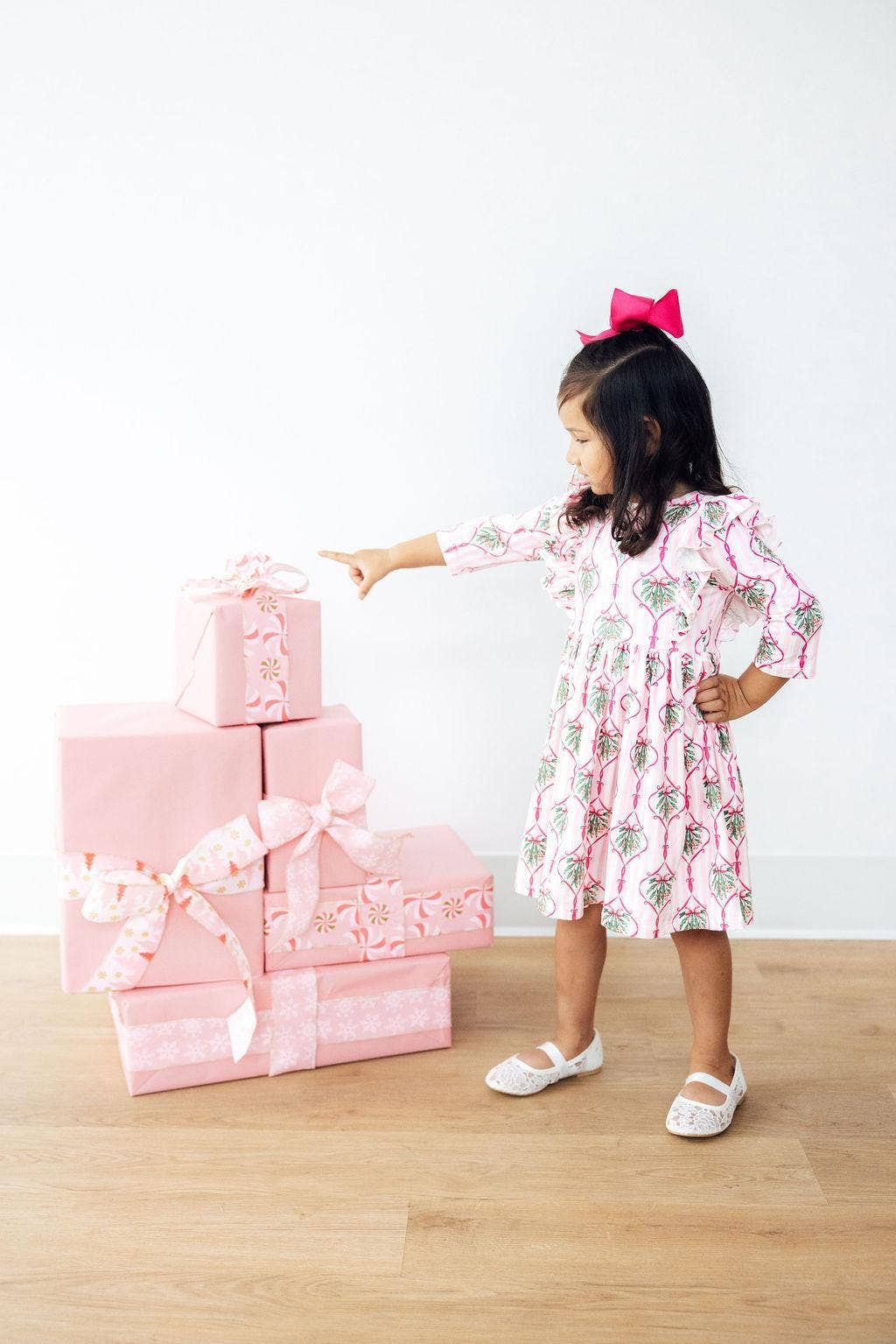 Merry Mistletoe 3/4 Sleeve Ruffle Twirl Dress: 5/6