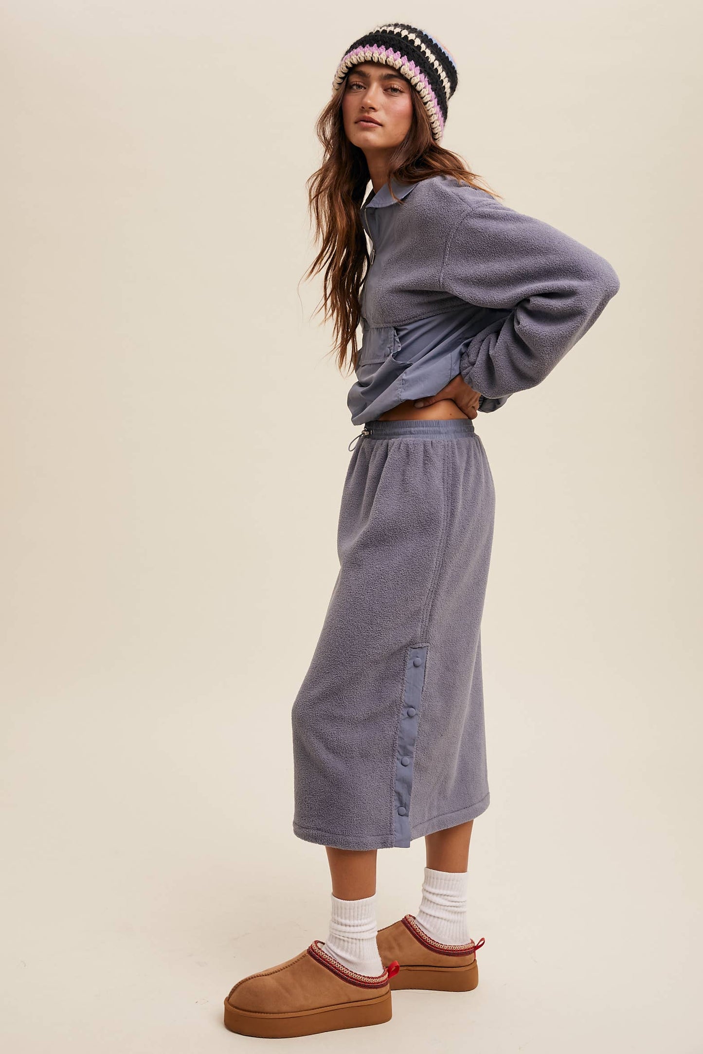 Fleece Pullover & Skirt Set: Taupe / Contemporary / S
