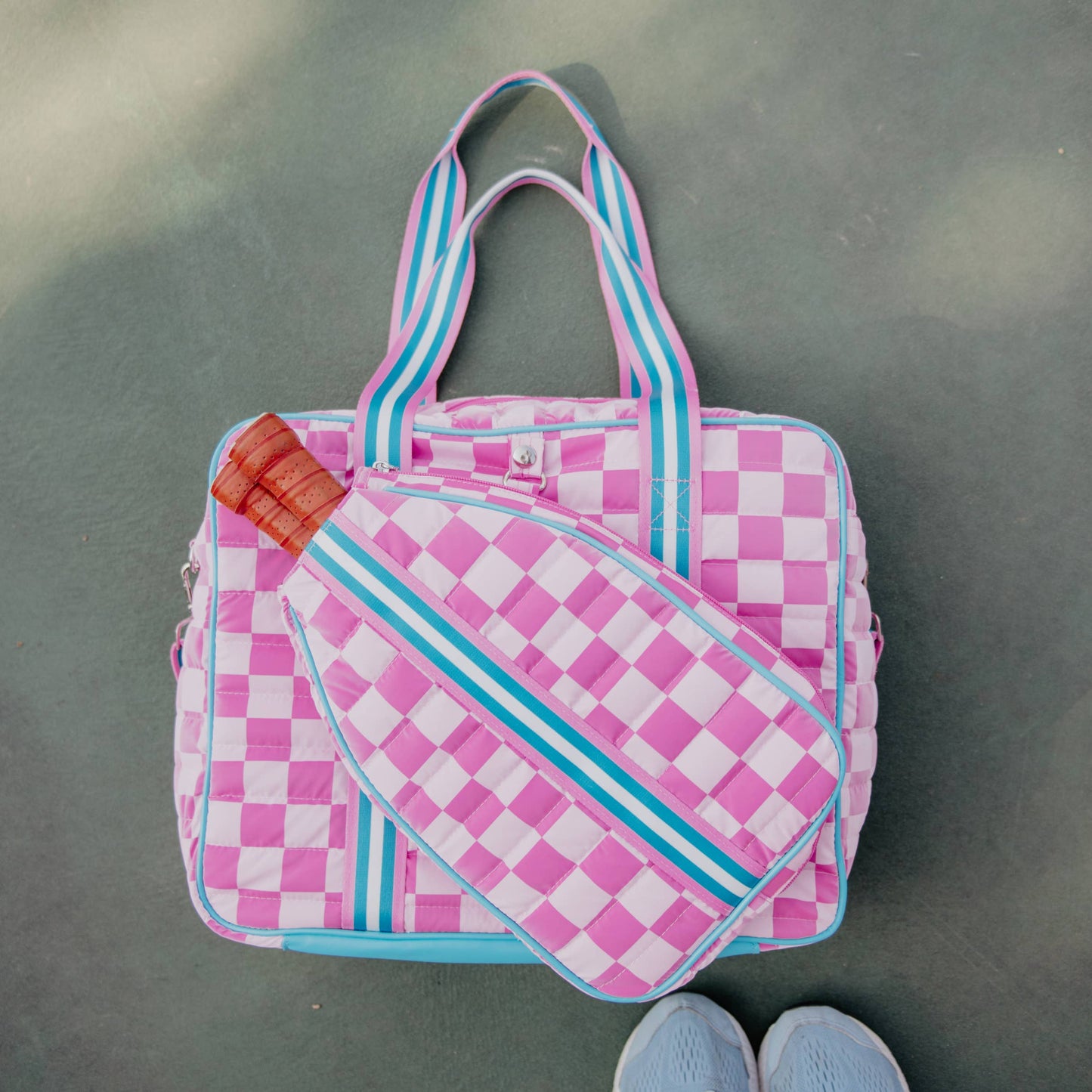 Pink Checkerprint Pickleball Sling Bag: Hot Pink