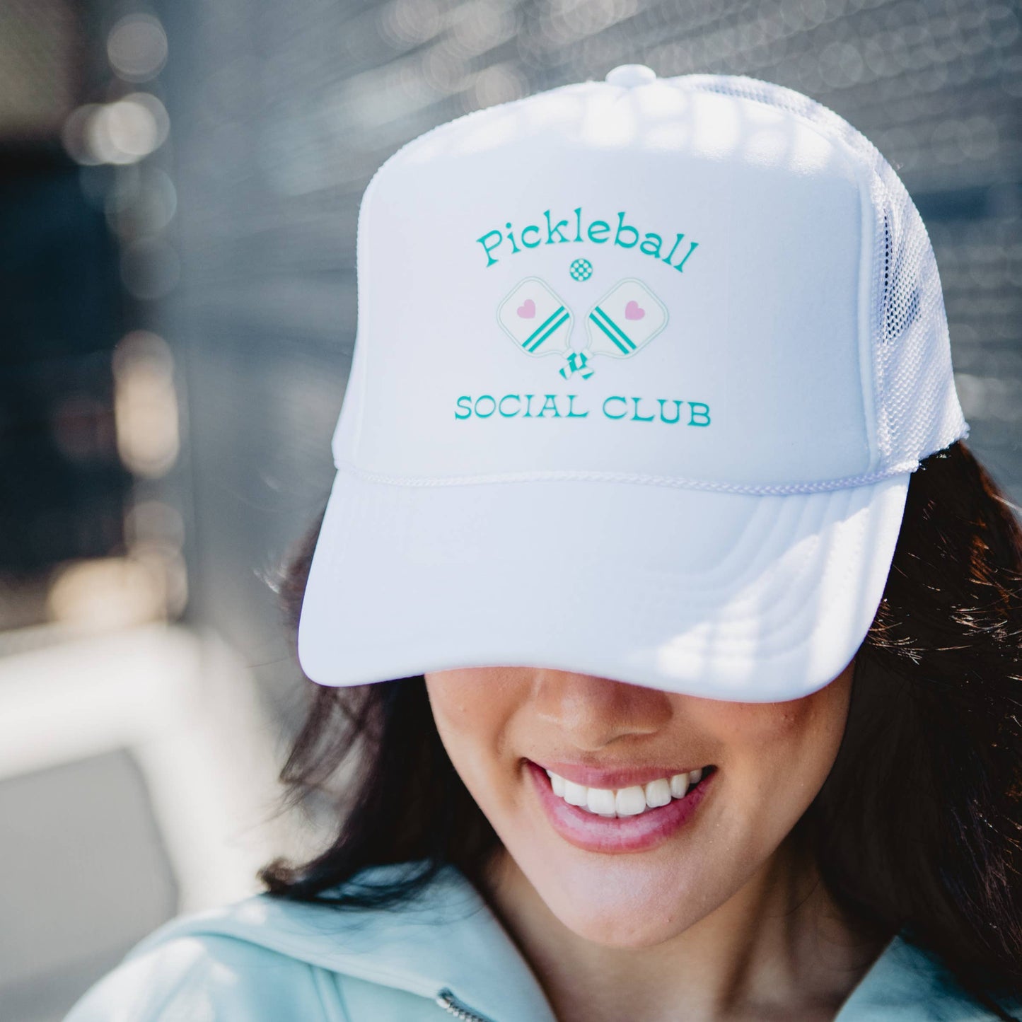 Pickleball Social Club (Paddles) Foam Trucker Cap: Light Pink