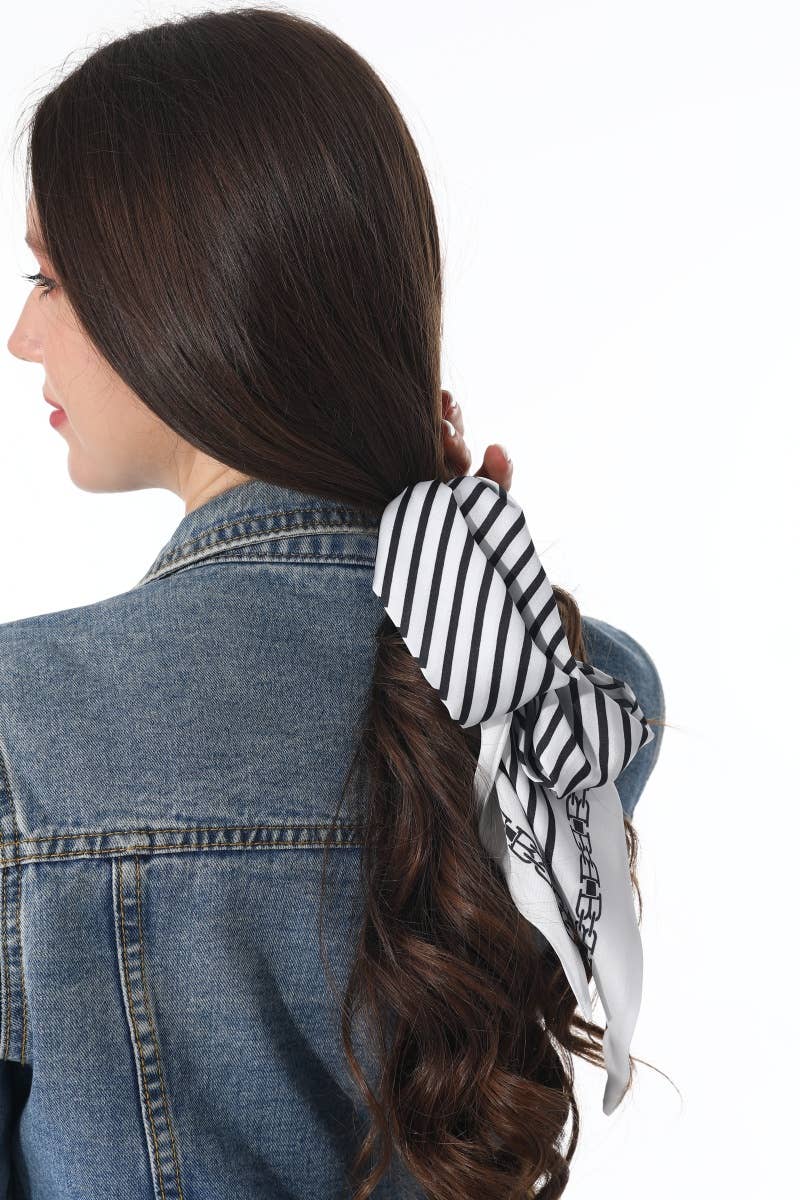 Striped Satin Silky Skinny Scarf: Cream