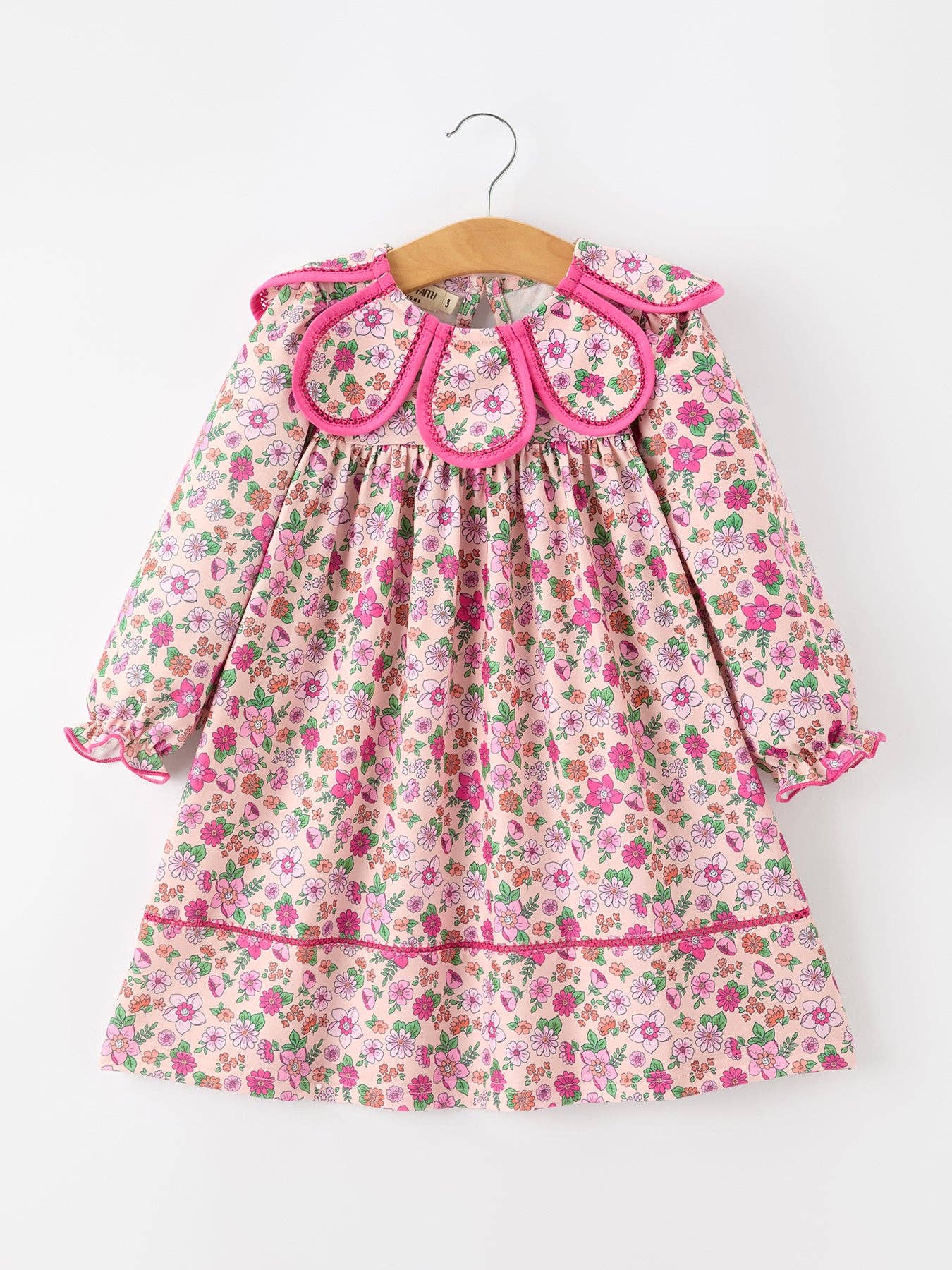 Hot Pink Floral Petals Collar Girl Dress: 3