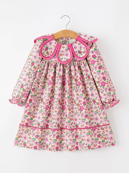 Hot Pink Floral Petals Collar Girl Dress: 5